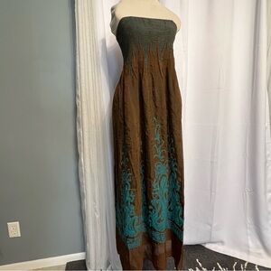 Lapis Anthropologie Copper & Turquoise One Size Tube Top Midi Dress Paisley Boho